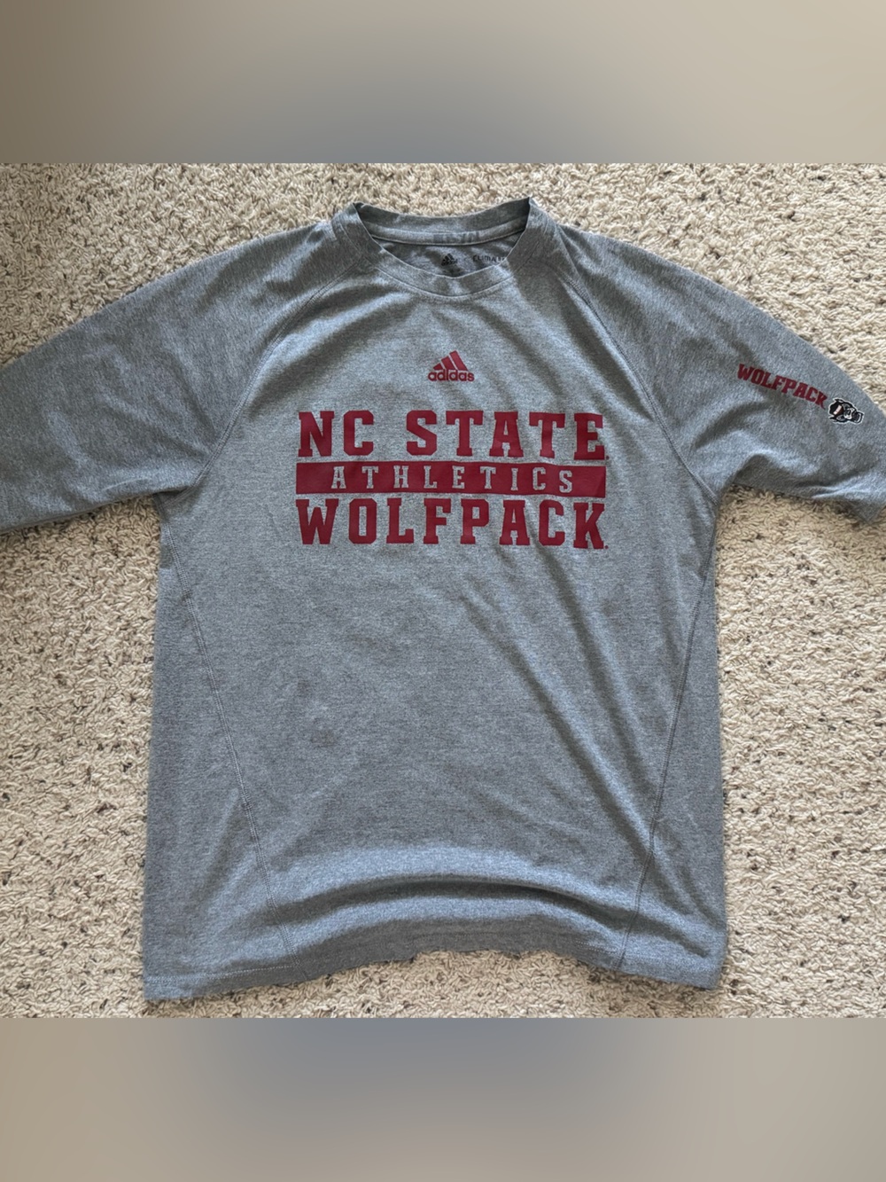 adidas Gray NC State Wolfpack Short Sleeve Tee with Red Logo - athlete
